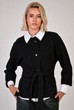 BAGOTA juodas švarkas su diržu ant juosmens 